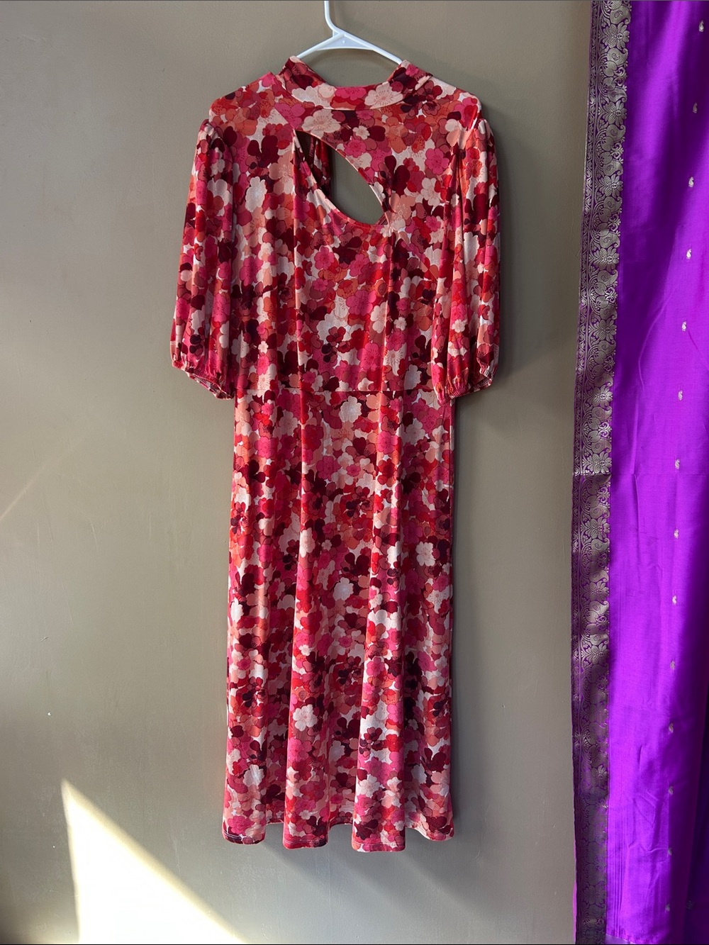Eloquii Red and Pink Floral Keyhole Midi Dress